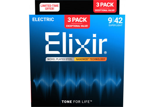 Cordes guitare électrique Elixir (pack de 3 jeux)