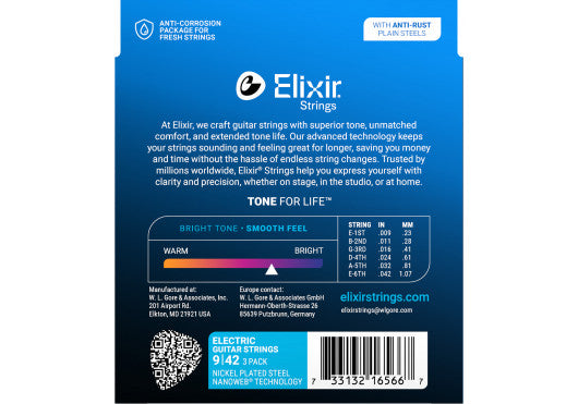 Cordes guitare électrique Elixir (pack de 3 jeux)