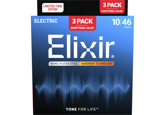 Cordes guitare électrique Elixir (pack de 3 jeux)